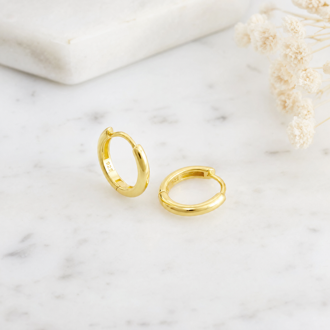 Elara classic huggie hoop earrings — waterproof 18K gold plated 925 sterling silver for everyday wear