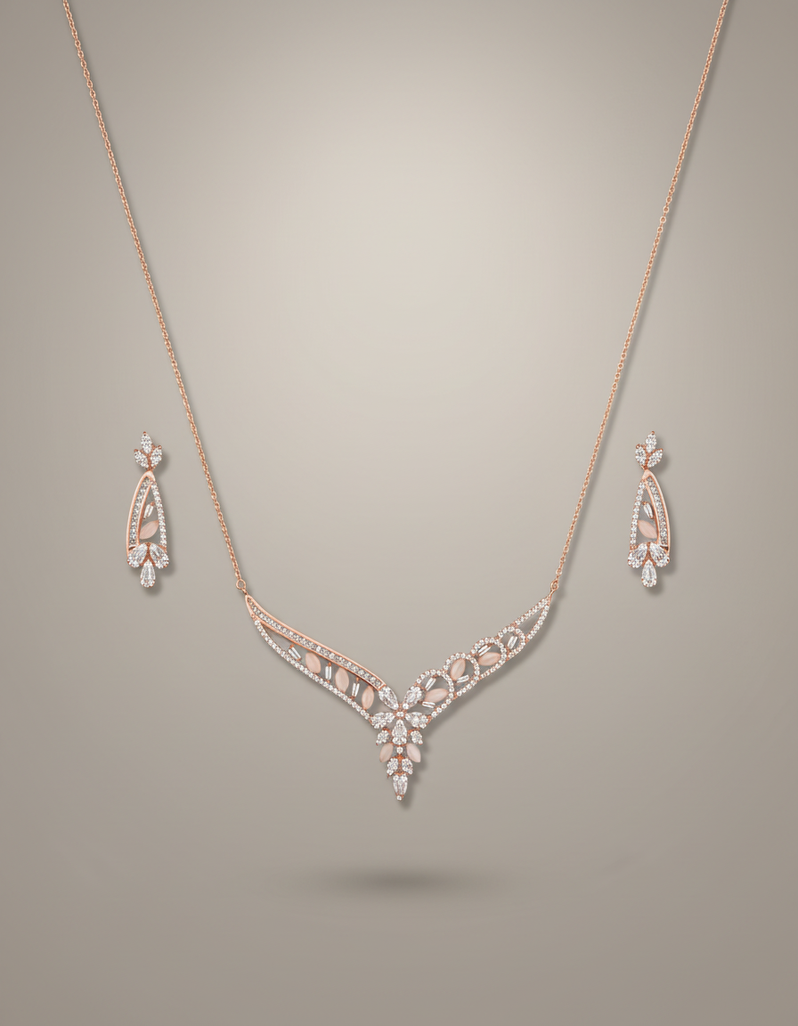 Ivara Crystal Bib Necklace Set in rose-gold-plated 925 silver