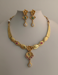 Devika Floral Kundan Necklace Set in gold-plated 925 silver with emerald