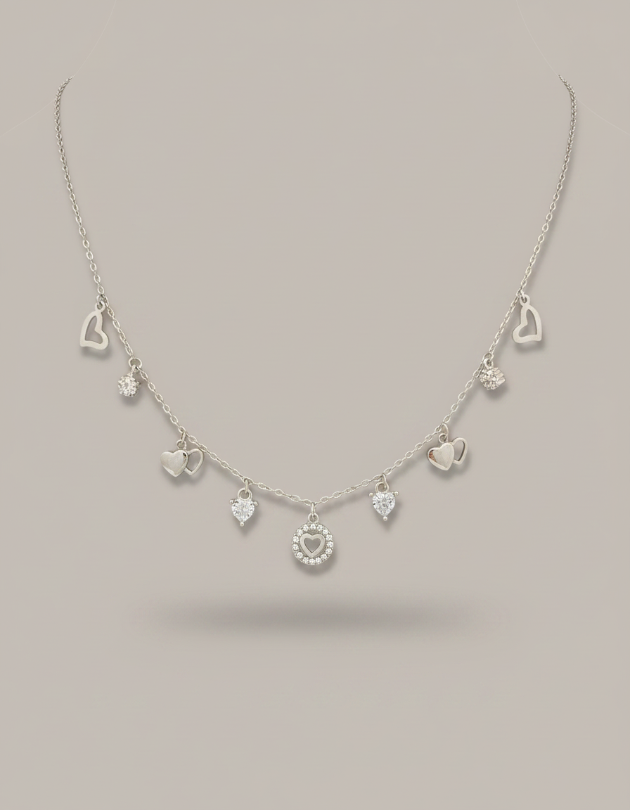 Isla Hearts Charm Necklace in 925 silver