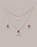 Noor Layered Pendant Necklace Set in 925 silver with ruby and cubic zirconia